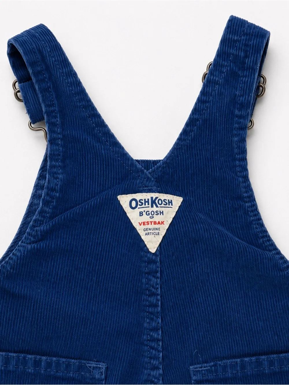 Vintage OshKosh B’Gosh USA Blue Corduroy Overalls Baby 12M Color Block Snap Leg